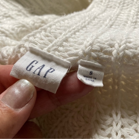 GAP Cotton Ribbed Shaker Knit Funnel Turtleneck Tunic Sweater Creamy White - Picture 11 of 12